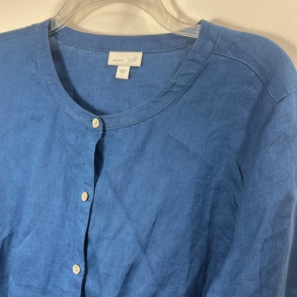 J.Jill Love Linen Blue Button Down Tunic Top Side Tie size large.100% linen - Picture 2 of 10